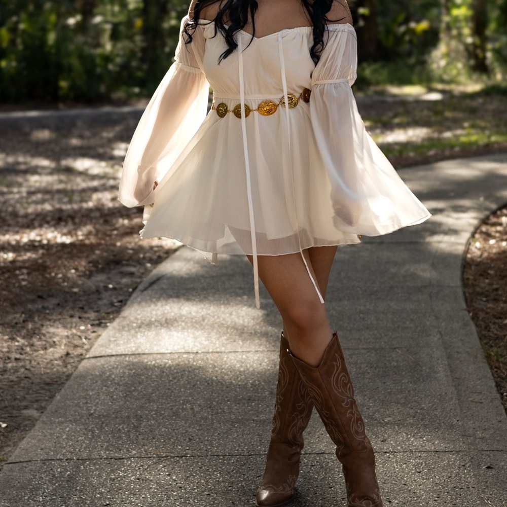 Elegant Cream white Off-Shoulder Dress